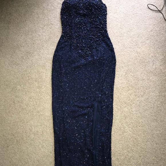 🎉floor length navy blue sequined prom dress🎉 - Picture 6 of 8